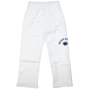 women's white straight leg sweatpants with Penn State and Athletic Logo on left leg